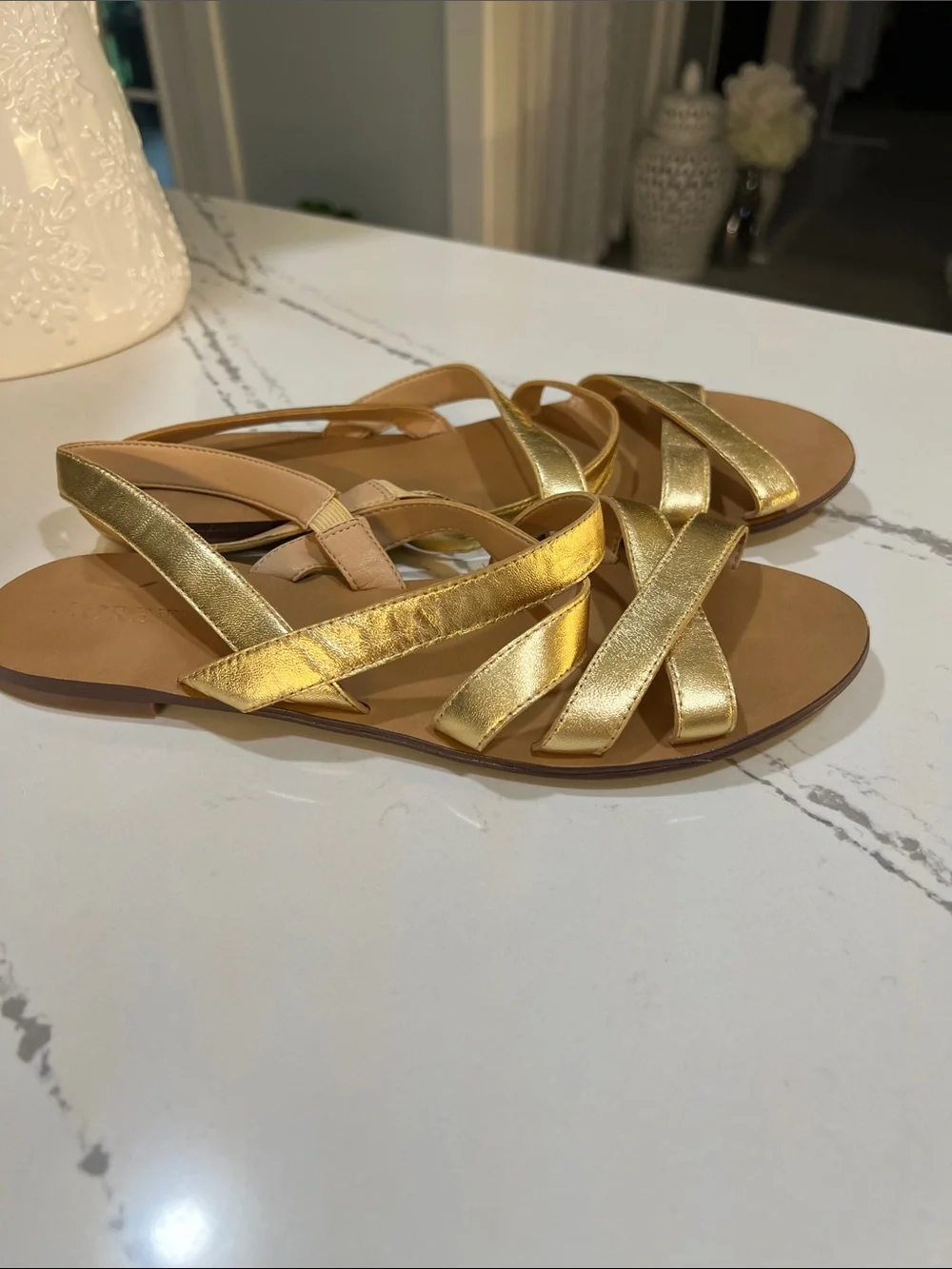 J. Crew Metallic Gold Strappy Leather Sandals